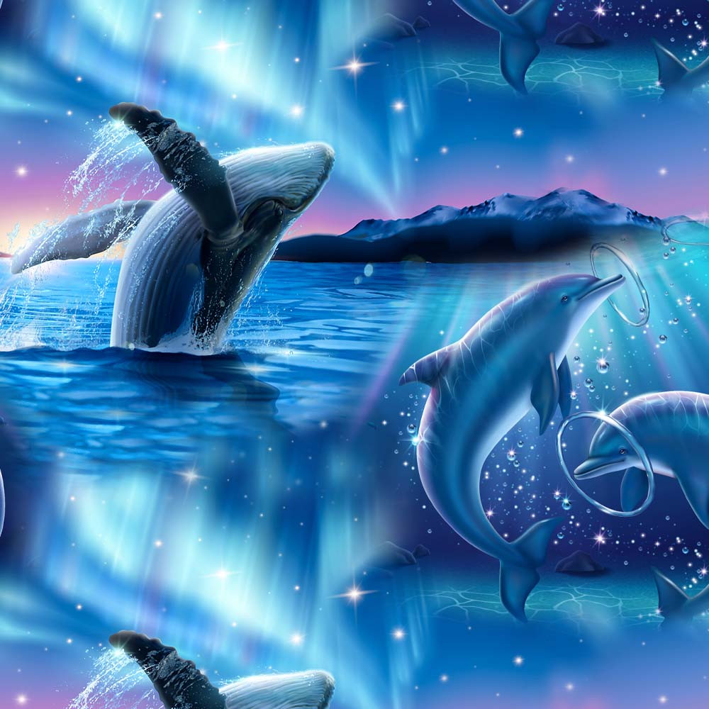 Digiprint trikotaaž - vaalad ja delfiinid