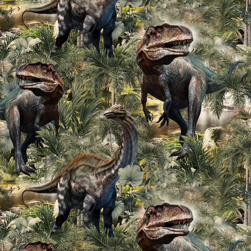 Digiprint trikotaaž - dinosaurus, džungel