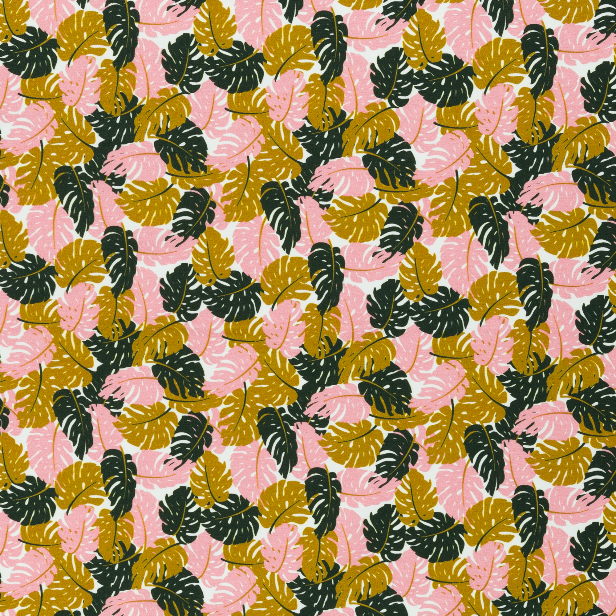 Digiprint trikotaaž - roosad ja sinepikollased lehed
