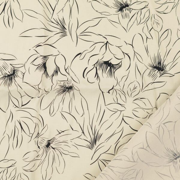 Liivapestud viskooskangas polüestriga - lilled, hallikasbeež
