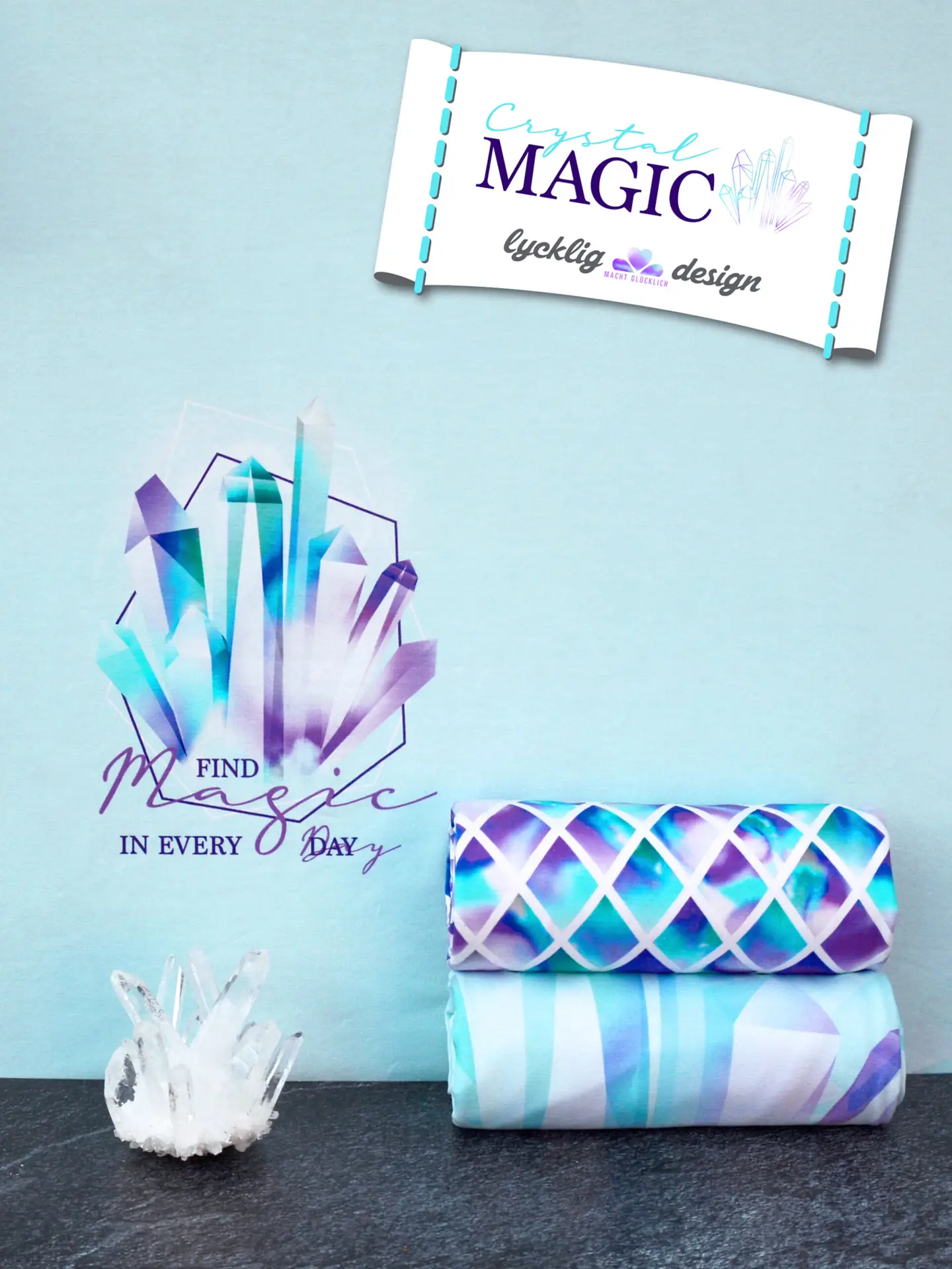 Digiprint trikotaaž - Crystal Magic by Lycklig Design, rombid, sinine - Pilt 5