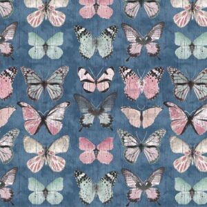 Puuvillane kanvas, liblikad sinisel