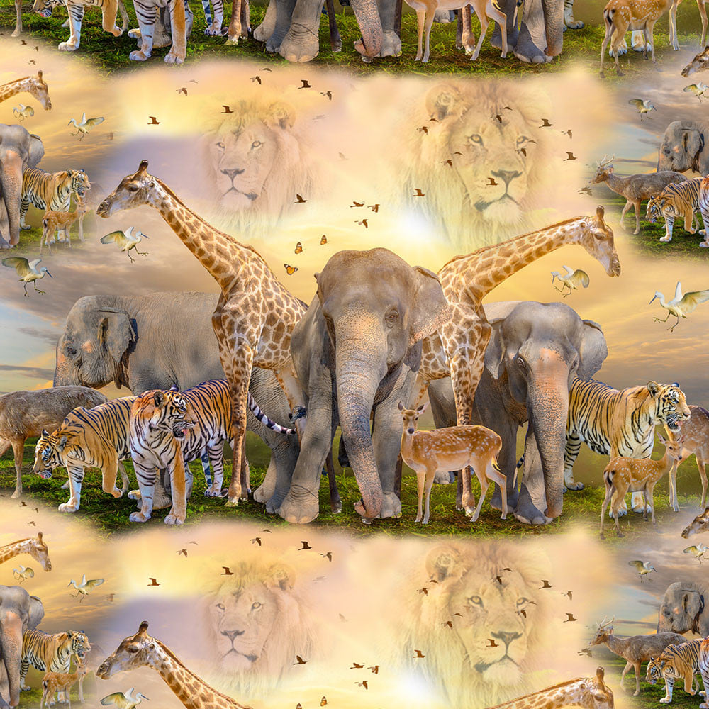 Digiprint trikotaaž - safari, savanniloomad