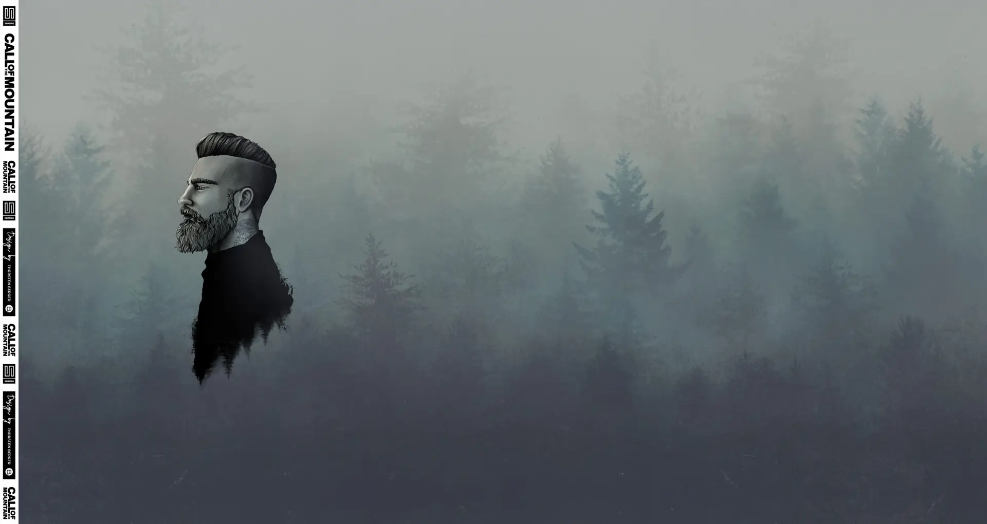 Digiprint trikotaaž, kupong - Mees, Mystic Woods by Thorsten Berger, tuhm smaragdroheline - Pilt 2