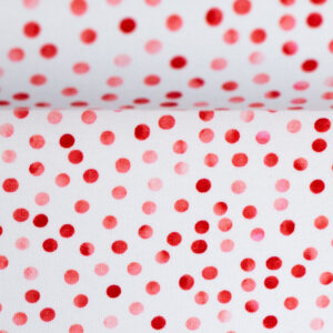 Digiprint trikotaaž - punased täpid valgel