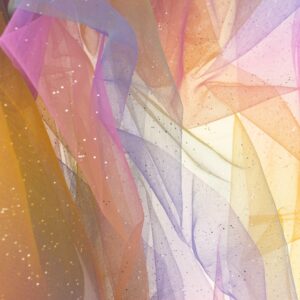 Pehme tüll - värviline, sinepikollane-tumesinine-lilla, sädelusega