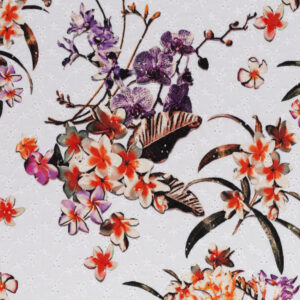 Puuvillane pitskangas - orhideed valgel