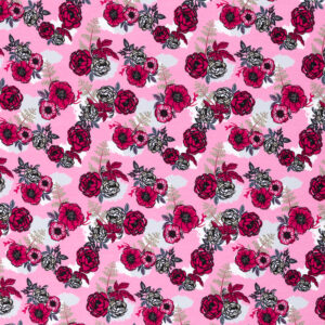 Dressiriie, aasaline - fuksiaroosad lilled roosal