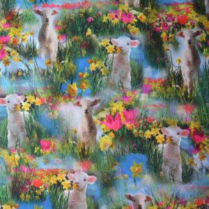 Digiprint trikotaaž - lambatalled ja lilled