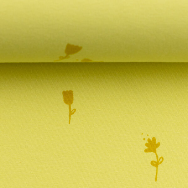 Digiprint trikotaaž - lilleke kollasel