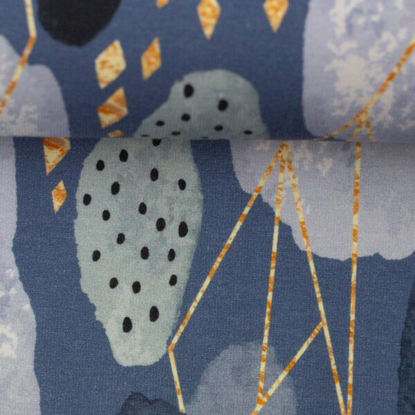 Digiprint trikotaaž - abstraktsed kujundid, teksasinine