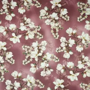 Polüester kangas, soft skin - magnooliad roosakal pruunil