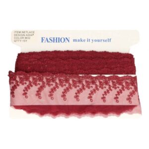 Tüll-pits, tikitud lilled - bordoopunane