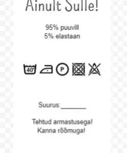 Hooldusjuhend trikotaažile ja dressikangale, "Ainult Sulle" , 10tk