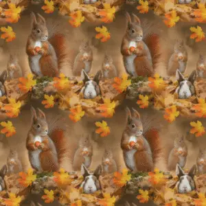Vahvad oravapoisid ja sügisesed vahtralehed pruunikal taustal - kauni sügisese mustriga digiprint trikotaaž sobib nii suurtele kui väikestele!