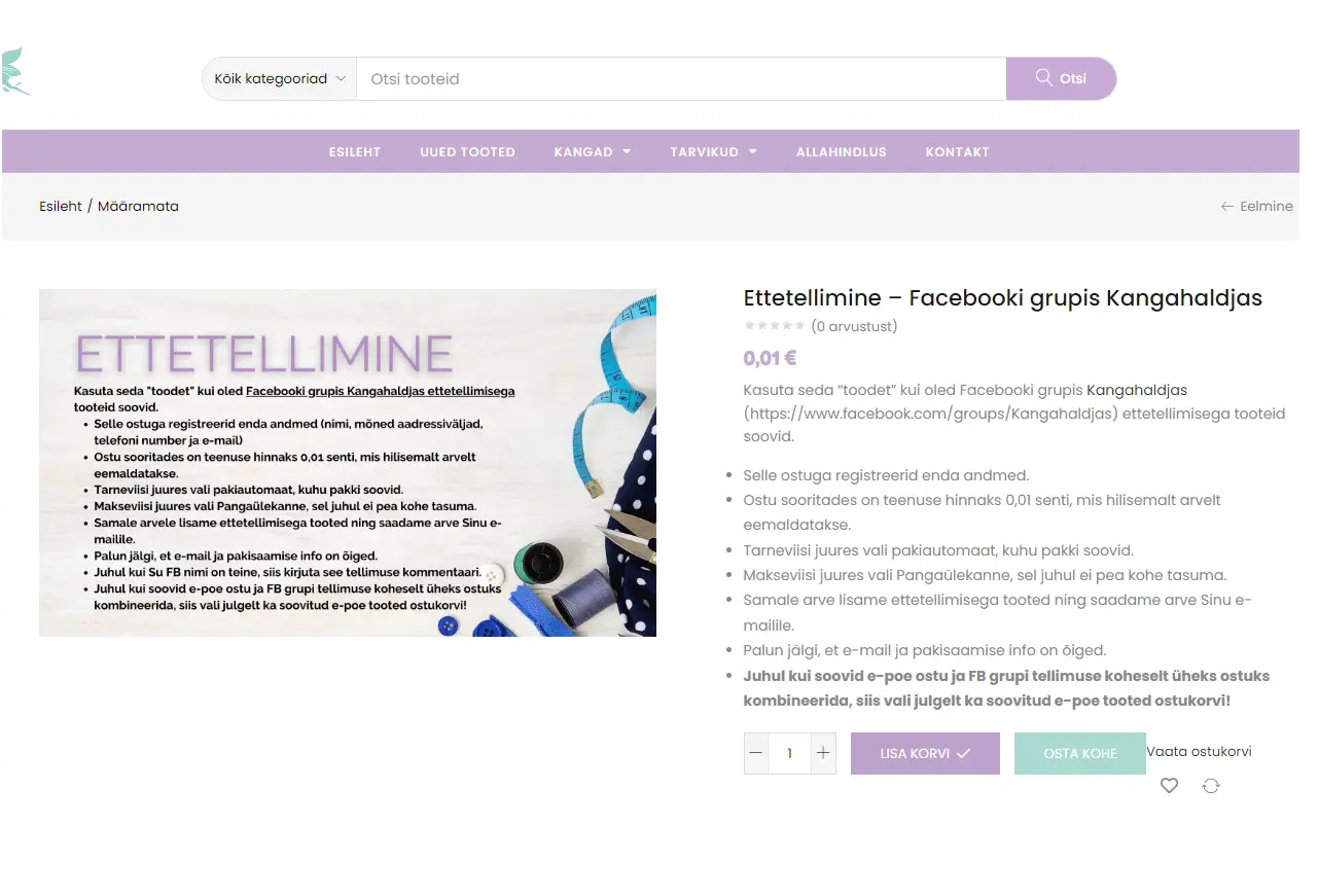 Ettetellimine - Facebooki grupis Kangahaldjas - Pilt 2