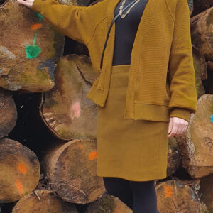 Paksem vahveltrikotaaž - tume sinepikollane