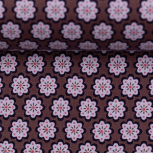 Mustriga puuvillane popliin - väikesed lilled, tume vanaroosa