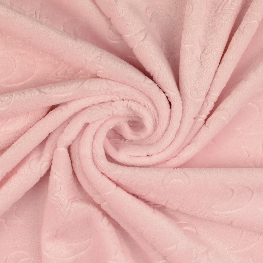Flanell fliis - reljeefse mustriga, tähed, polüester, roosa