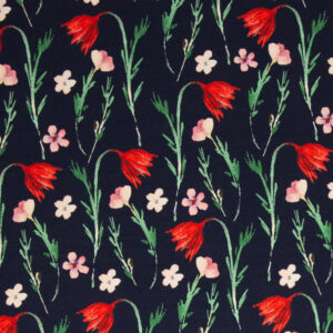 Modaal+puuvill dressiriie - punased kellukesed tumedal