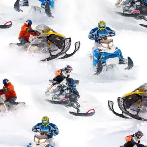 Motoorsaanidega kihutamas talvises lumes - see digiprint trikotaaž sosbib suurepäraselt talispordi huvilistele!