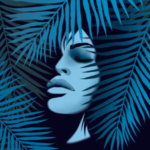 Modaal+puuvill dressiriie, kupong - naine ja palmilehed, Palm Dream by Thorsten Berger