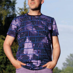 Palmilehtede mustriga digiprint trikotaaž.