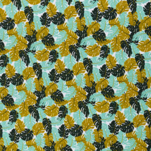 Digiprint trikotaaž - mündirohelised ja sinepikollased lehed