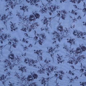 Retro-puuvillane kangas, vintage cotton - roosid, tuhmsinine