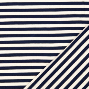 Viskoostrikotaaž - tumesinised-valged triibud