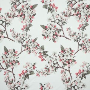 Õhuke polüesterkangas elastaaniga - õites oksad valgel