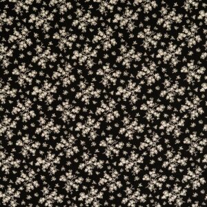 Mustriga puuvillane popliin - valged lilled mustal