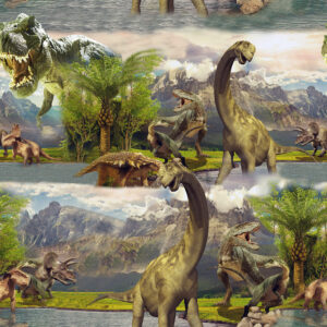 Digiprint trikotaaž - dinosaurused, džungel - GOTS