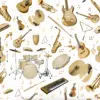 Digiprint trikotaaž - muusikainstrumendid valgel - GOTS