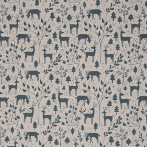 Digiprint trikotaaž - hallikasinised hirved valgel