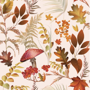 Digiprint trikotaaž - seened, lehed, sügis roosakal-GOTS