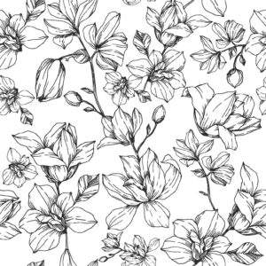 Digiprint trikotaaž - magnooliad valgel