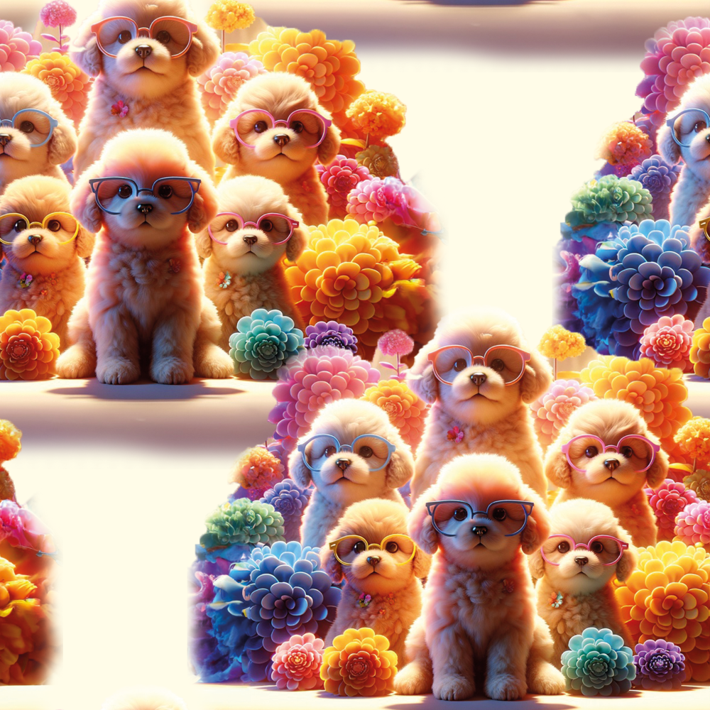 Digiprint trikotaaž - värvilised koerad, väikesed kutsud