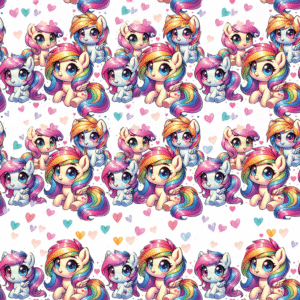 Digiprint trikotaaž - värvilised ponid valgel