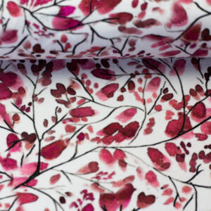 Digiprint trikotaaž - bordoopunased lehed valgel