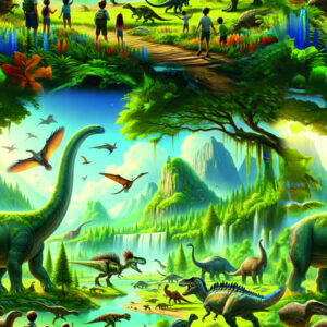 Digiprint trikotaaž - dinosaurused,  t-rex - GOTS