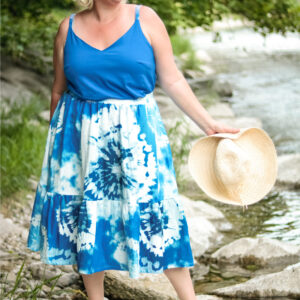 Musliin, kahekordne, slub - batika, sinine.