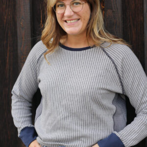 Žakaartrikotaaž - triibuline, helehall-tumesinine