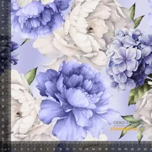 Digiprint trikotaaz - lillad ja valged pojengid