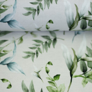 Digiprint trikotaaž - lehed hallikal