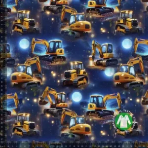 Vahvad kopad, buldooserid ja teised masinad tumesinisel taustal.