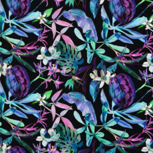 Modaal+puuvill dressiriie - kirkad, värvilised lehed tumesinisel