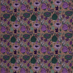 Puuvillane kanvas - lillad lilled beezžikal, sari Garden Stories