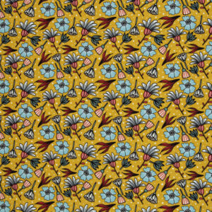 Puuvillane kanvas - õied kollasel, sari Garden Stories