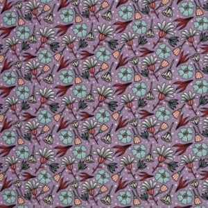 Puuvillane kanvas - õied tuhmlillal, sari Garden Stories